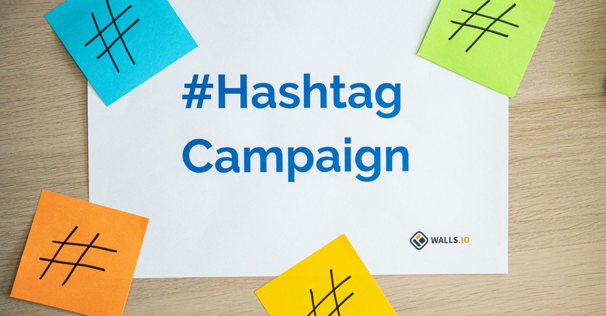 Colorful sticky notes arranged around a hashtag campaign sign, ideal for social media marketing concepts.