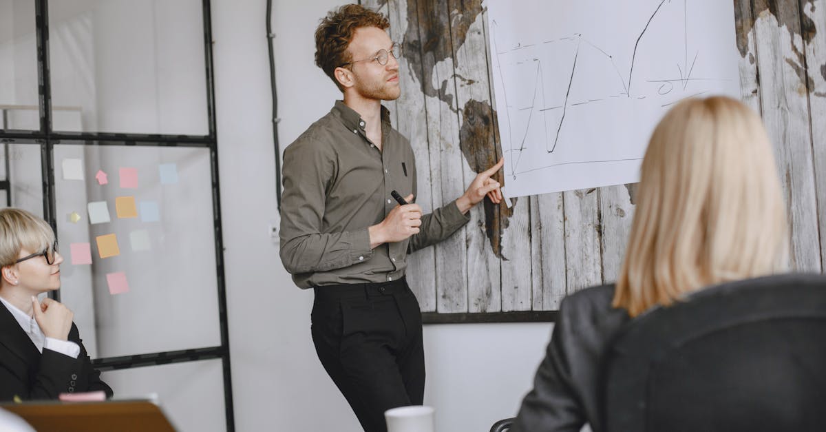 A group of professionals engaged in a business meeting with a presentation in a modern office.